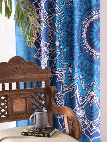Popular Handicrafts Blue Hippie Mandala Ombre Curtains 83 Inch Length for Living Room Bedroom 2 Panels Set Light Filtering Semi Sheer Window Curtains 76 Inch Width Boho Farmhouse Drapes W76xL83 - color: Blue, size: 38"W x 83"L (Pack of 2)