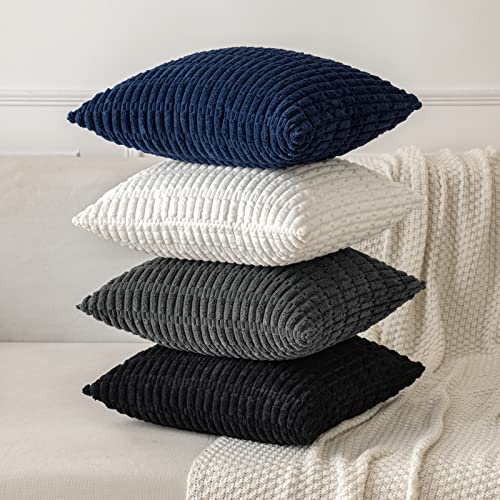 MIULEE Pack of 2 Corduroy Decorative Throw Pillow Covers 16x16 Inch Soft Boho Striped Pillow Covers Modern Farmhouse Home Decor for Summer Coastal Sofa Living Room Couch Bed Dark Blue - color: Dark Blue, size: 16" x 16" (Pack of 2)