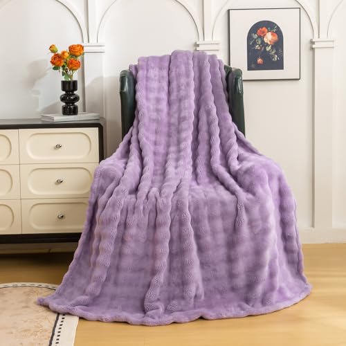 YUSOKI 3D Fleece Bubble Throw Blanket | 380GSM Ultra Soft Fluffy Plush | Non-Shedding Lightweight Cozy Blanket for Couch Sofa Bed | All Season (Lilac Purple,50 * 60inches) - color: Lilac Purple, size: Throw(50" x60")