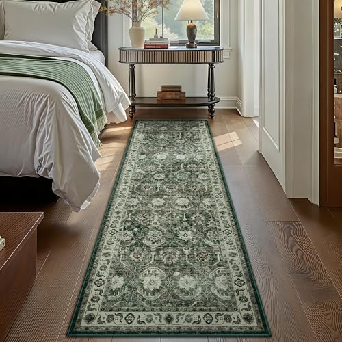 Runner Rug, Washable Non Slip Low Pile Kitchen Runner, Soft Boho Modern Rug for Hallways, Bedroom, 2'6"x 8, Sage Green - color: A-sage Green, size: 2'6" x 8' (Rectangular)