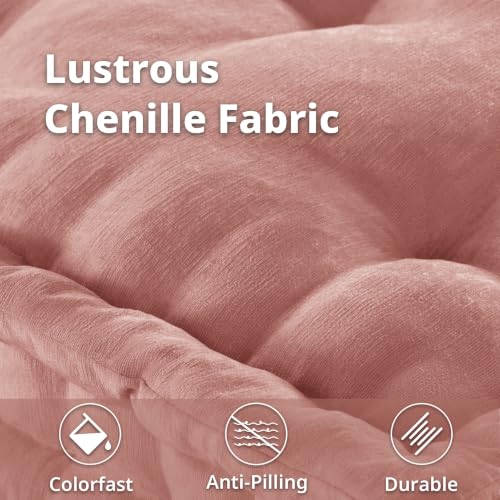 Intelligent Design Floor Pillow - Shredded Foam Filled Meditation & Yoga Cushion, Chenille Tufted, Handsewn Scalloped Edge, Oeko-TEX Certified, Azza, 24" x 24" x 5" Dusty Peach - color: Dusty Peach, size: 24"W x 24"L x 5"H