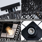 Rpzloila Rattan Ceiling Light, Black Boho Light Fixture, Square Flush Mount Ceiling Light for Bedroom, Hallway, Entryway, Kitchen, Laundry - color: Black, size: 1-Light-Square