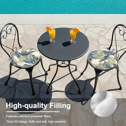 LVTXIII Outdoor Bistro Chair Cushions, 15"x15"x4" Round Patio Chair Cushions, All Weather Tufted Seat Cushions for Patio Furniture Use, Set of 2, ‌Lush Palm Blue - color: ‌lush Palm Blue