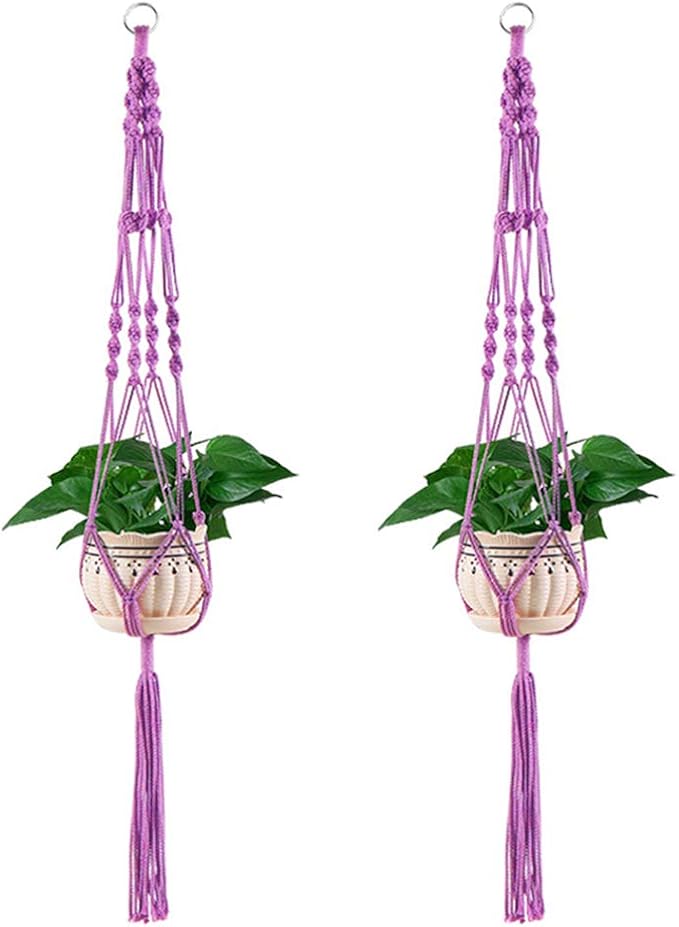 Vpang 2 Pack Colorful Cotton Macrame Plant Hanger, Outdoor Indoor Hanging Planter Basket Flower Pot Holder Boho Home Decor 40 Inch (Purple)