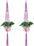 Vpang 2 Pack Colorful Cotton Macrame Plant Hanger, Outdoor Indoor Hanging Planter Basket Flower Pot Holder Boho Home Decor 40 Inch (Purple)
