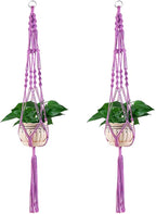 Vpang 2 Pack Colorful Cotton Macrame Plant Hanger, Outdoor Indoor Hanging Planter Basket Flower Pot Holder Boho Home Decor 40 Inch (Purple)