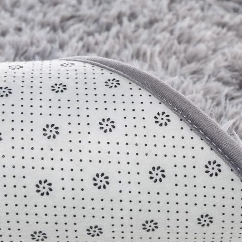 junovo Ultra Soft Washable Shaggy Rug - Non-Slip Oval Carpet for Nursery, Kids Bedroom & Home Decor (2.6x5.3ft Grey) | Plush Fluffy Floor Mat for Cozy Living Spaces - color: Grey, size: 2.6' x 5.3'