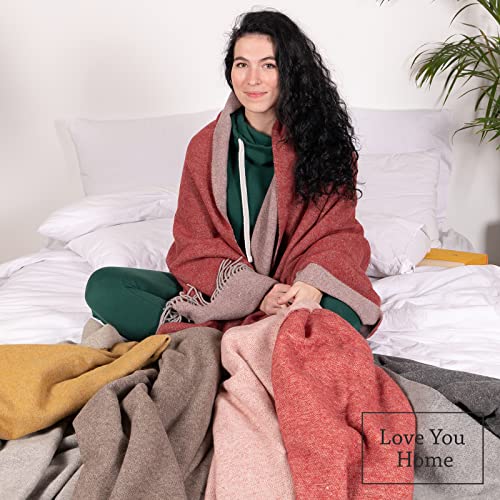 LYHome Merino Wool Blanket - Warm Throw for Cold Weather, Warmest Travel Outdoor Camping Blankets, Picnic Army and Military Throws, Comforter Soft & Cozy (55" x 79" Terracotta Grey Double-Sided) - color: Terracotta Grey Double-sided