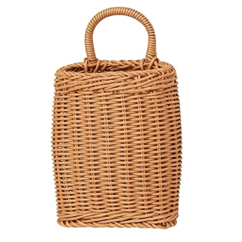 Elegant Boho Farmhouse Hanging Basket for Wall, Wicker Basket for Storage, Decor, Space-Saving Rattan Door Basket for Kitchen, Bathroom, Bedroom, Living Room Organization, Small, Natural - size: 4.7"D x 3.3"W x 6.5"H