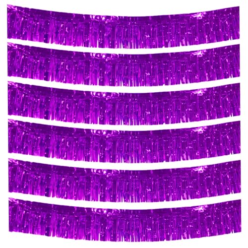 6 Packs 10 Feet Foil Fringe Garland Metallic Foil Tinsel Fringe Garland Wall Hanging Fringe Banner for Parade Floats, Wedding, Christmas，Birthday Party Halloween Decor (Purple) - color: Foil Fringe Garland-purple