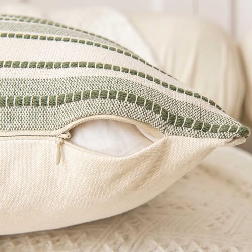 WACOMECO Pack of 2 Farmhouse Throw Pillow Covers, Textured Boho Cushion Covers for Couch Sofa Bed Home Decoration, 18x18 inch, Army Green - color: Army Green