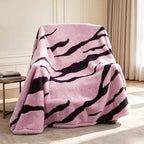 Zebra Printed Fleece Throw Blanket-Cozy Soft Lightweight Fuzzy Throw Blanket for Sofa, Couch, Bed & Chair,Black and Pink, 50" x 70" - color: Black and Pink