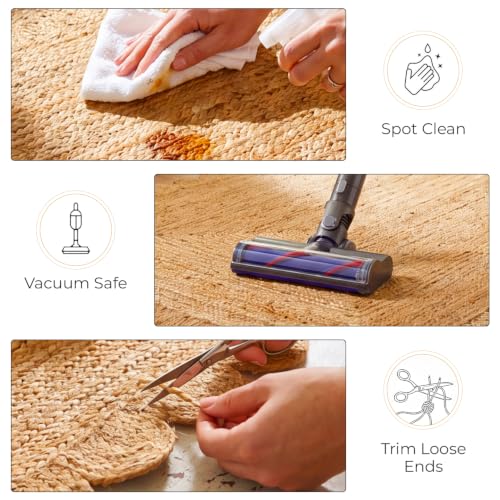GRUHUM Scalloped Jute Area Rugs 5'x8' ft Natural Fiber Handwoven Boho Reversible Farmhouse Soft Braided Rug Indoor Ecofriendly Livingroom Bedroom Kitchen Hallways Enterways Rectangular Rug - color: Natural-55, size: 5' x 8' (Rectangular)