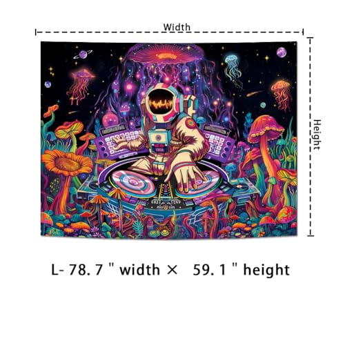 Amhokhui Blacklight Astronaut Tapestry UV Reactive Funny DJ Music Tapestry Trippy Aesthetic Tapestries Galaxy Space Tapestries Flower Wall Hanging Decor for Home - size: 78.7"L x 59.1"W