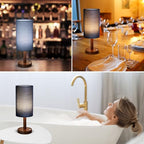 LALISU Small Table Lamp Nightstand Lamp Linen Lampshade Bedroom Wood Base Small Bedside Lamp for Night Stands, Desk Lamps for Reading Living Room, Office (LED Bulb Included) (Blue) - color: Blue