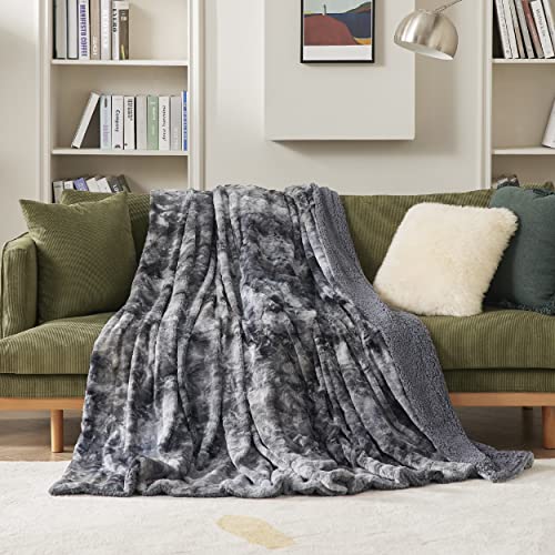 Bedsure GentleSoft Sherpa Fluffy Blanket Queen Size for Bed - Fleece Warm and Cozy for Women Gift, Plush & Fuzzy Faux Fur Christmas Blanket for Couch, Sofa Decor, Tie Dye Design, Grey, 90x90 Inches - color: 01 - Grey, size: Queen (90" x 90")