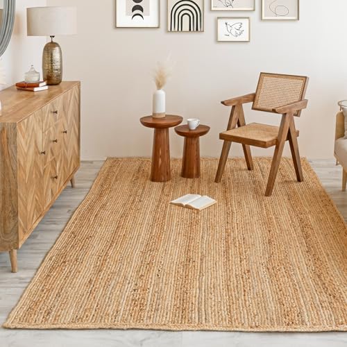 HOMEMONDE Handcrafted Woven Rectangle Jute Area Rug 4'x6' - Rustic Vintage Braided Reversible Farmhouse Indoor Floor Rug - Eco Friendly for Kitchen/Hallway/Living Room/Bedroom (Natural) - size: 4' x 6' (Rectangular)