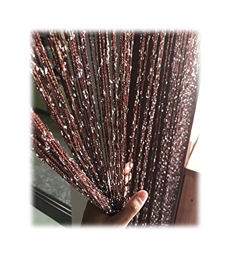 1x2 M Door String Curtain Rare Flat Silver Ribbon Thread Fringe Window Panel Room Divider Cute Strip Tassel for Wedding Coffee House Restaurant Parts, Dark Coffee - color: Dark Coffee