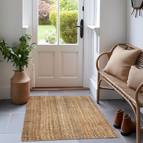 IRONGATE Jute Handspun Area Rug - Premium Jute Handwoven Reversible Chunky Textured Tan Beige Neutral Throw Accent Rug Carpet - Rustic Farmhouse Living Room Bedroom Den Study Décor -24" x 36" Natural - size: 24 x 36 Inch