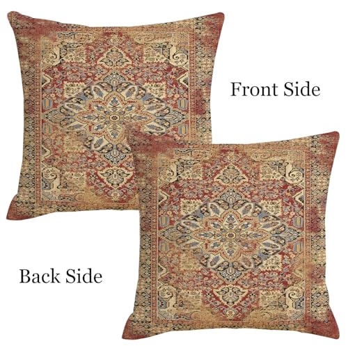 Boho Pillow Covers 18x18 Orange Ethnic Flower Throw Pillows Cover | Set of 2 Outdoor Fall Linen Decorative Pillow Cases Vintage Farmhouse Cushion Cover for Bed Living Room Couch Sofa Decor - color: Orange Boho, size: 18" x 18" (Pack of 2)