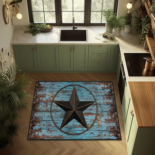 Western Rug 2x3 Washable Area Rugs,Barn Texas Star on Old Wooden Plank,Ultra-Thin Soft Rug Rustic Small Throw Carpet Vintage Floor Carpets Non Slip Indoor Door Mat for Entryway Bedroom Kitchen,Teal - size: 2'x3'