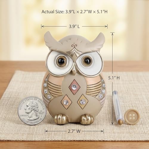 Owl Statue Home Decor, Vintage Resin Figurine with Crystals for Shelf, Boho Decorations for Living Room Office Desk, Unique Gifts for Women Bird Lovers - color: Multicolor