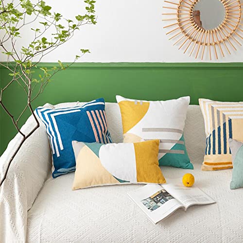 Boho Abstract Tufted Throw Pillow Cover Geometric Embroidered Decorative Pillowcase Farmhouse Cotton Square Accent Cushion Cover for Sofa Couch Bedroom (Type C,18"x18") - color: Type C, size: 18" x 18" (Pack of 1)