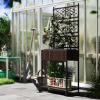 Outsunny Raised Garden Bed with Trellis, Outdoor Wicker Planter, Freestanding Rattan Planter Stand with Storage Shelf for Climbing Plants, Flowers, Herbs, Vegetables, Brown - color: Brown
