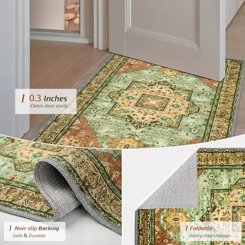 MINIDEAR 2x3 Area Rugs for Entryway Kitchen, Washable Rug Small Accent Rugs for Bedroom Non Slip Vintage Rug Thin Carpet Mat for Home, Green - color: 02yellow-green, size: 2' x 3' (Rectangular)