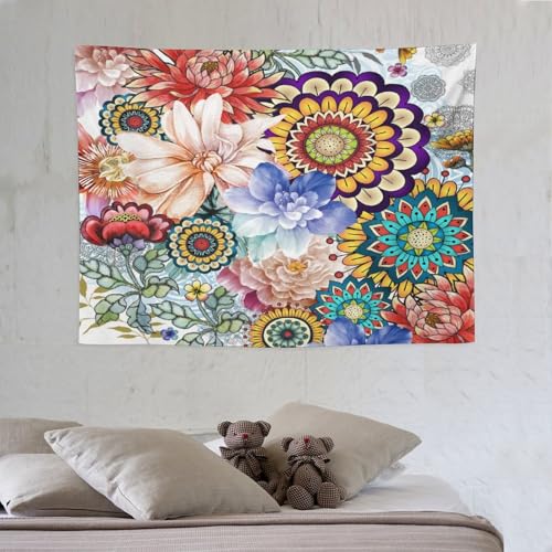 Houselerax Boho Vintage Flower Tapestry Wall hanging,Bohemian Blossom Colorful Mandala Flower Tapestries, Multi Color Tapestry for Bedroom Home Hippie Wall Decor 40"x30" - color: Boho Floral-9, size: W40xL30in