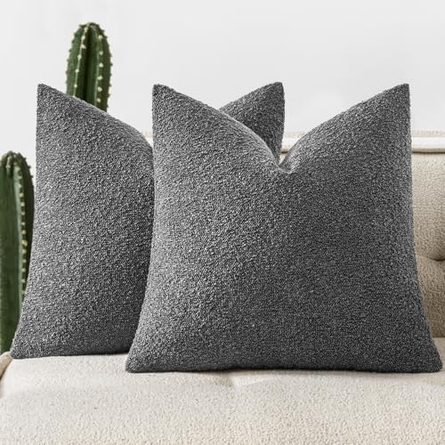 Pack of 2 18x18 Inch Decorative Boucle Throw Pillow Covers Textured Square Pillowcaes Accent Solid Cozy Soft Cushion Covers Home Decor for Sofa Couch Living Room Home Decor,Dark Gray - color: Dark Gray, size: 18" x 18" (Pack of 2)