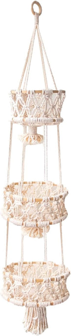Multi Layer Woven Rope Organizer | Boho Hanging Plant Holder – 3-Tier Macrame Flower Basket, Decorative Indoor Pot Storage, Unique Hanging Ornament for Bedroom, Balcony, Kitchen, Office, Housewarming