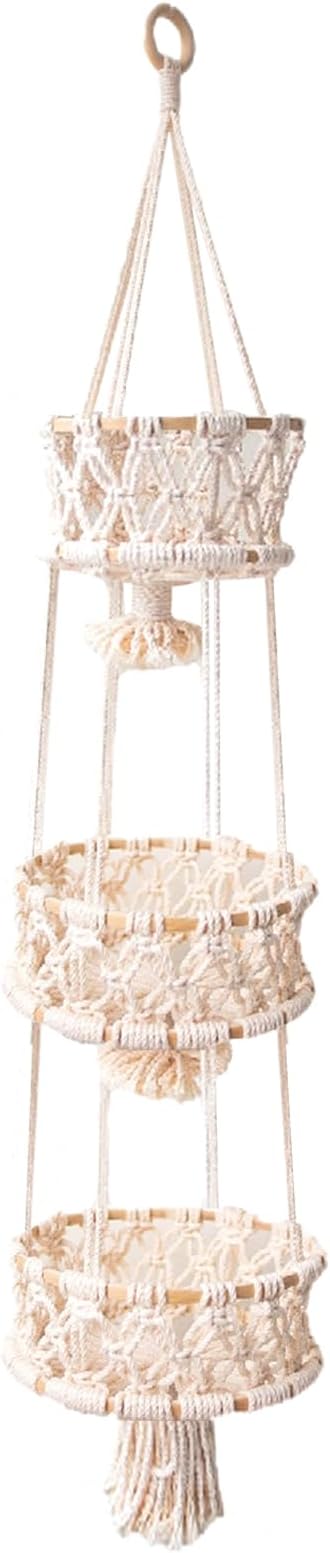 Multi Layer Woven Rope Organizer | Boho Hanging Plant Holder – 3-Tier Macrame Flower Basket, Decorative Indoor Pot Storage, Unique Hanging Ornament for Bedroom, Balcony, Kitchen, Office, Housewarming