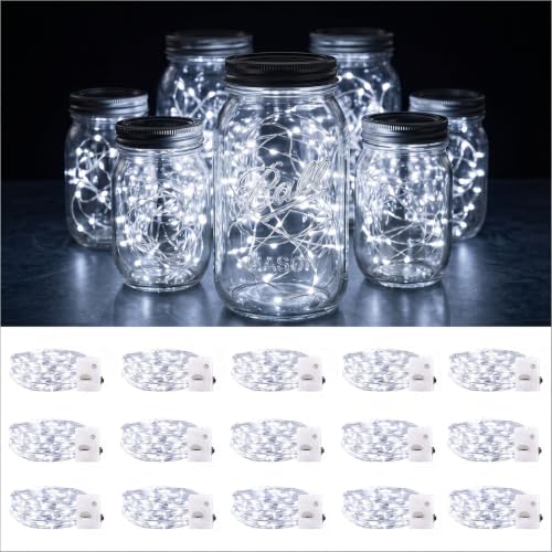 DomeStar 15Pack Fairy Lights Battery Operated, 7Ft 20 LED Waterproof String Lights Wire Firefly Starry Moon Light for DIY Mason Jars Party Centerpiece Table Valentine's Day Decorations Tree Ornament - color: Cool White, size: fifteen