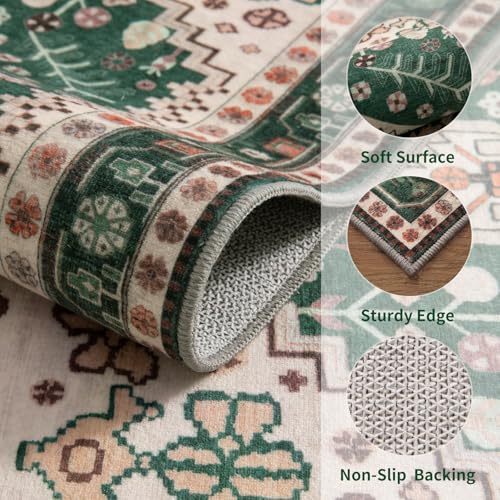 Ciicool Small Area Rug, 2x3ft Red Boho Rug, Ultra Soft Entry Rugs for Entryway, Non-Slip Washable Rugs Oriental Low-Pile Indoor Mat Floor Carpet for Entrance Bedroom Kitchen Bathroom Foyer Decor - color: Beige/Green, size: 2' X 3' (Rectangular)