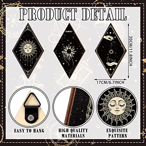 Sintuff 6 Pieces Gothic Wall Decor Boho Sun Moon Phases Wall Art Gothic Minimalist Stars Sun Hanging Wooden Home Decor Farmhouse Pediments for Gallery Living Bedroom Room(Boho) - style: Bohemian