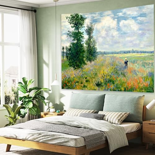 Monet Garden Art Poster Tapestry for Bedroom Aesthetic, Green Spring Garden Small Wall Tapestries, Nature Scenery Artwork Wall Hanging, Vintage Floral Tree Decor for Living Room Dorm (51inx60in) - color: Monet Garden Tapestry, size: 60"L x 51"W