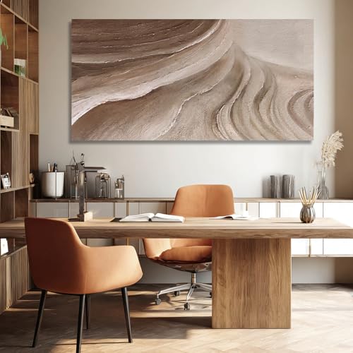 MLART99 Modern Abstract Beige and Brown Canvas Wall Art Textured Minimalist Line Painting Wave-Inspired Artwork for Living Room Bedroom Office Home Decor 24x48 Inch - color: Brown and White, size: 48"L x 24"W