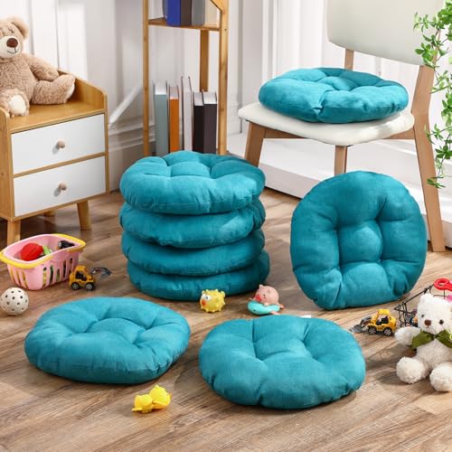 Fumete 8 Pcs 16 Inch Floor Cushions Pillow for Kids Bulk Classroom Round Flexible Seating Floor Cushions for Students Home Daycare School Reading Corner Yoga Meditation Picnic (Turquoise) - color: Turquoise