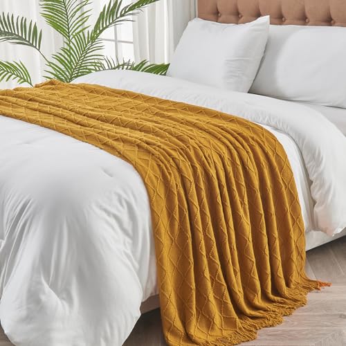 inhand Knitted Fall Throw Blanket for Couch and Bed, Knit Fall Decor Halloween Blanket with Tassel, Brown Lightweight Decorative Farmhouse Warm Woven Blankets and Throws for Women, 60"x80" - color: Brown, size: 60"x80"
