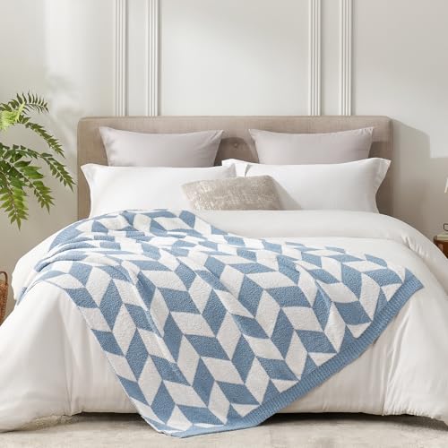 Snuggle Sac Chevron Throw Blanket for Couch, Reversible Super Soft Warm Blankets Cozy Knit Fuzzy Plush Lightweight Throws for Sofa, Bed, Camping, Blue, 50x60 inches - color: Chevron Blue, size: Throw(50"x60")