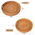 Round Rattan Serving Tray with Handles, Natural Wicker Decorative Tray for Serving, Fruit/Bread Serving Basket, Round Woven Tray，11.8 inch, Gift Idea Choice (11.8") - size: 11.8"
