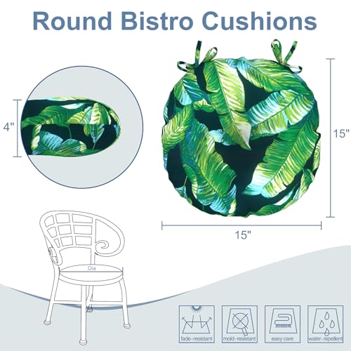 LVTXIII Outdoor Bistro Chair Cushions, 15"x15"x4" Round Patio Chair Cushions, All Weather Tufted Seat Cushions for Patio Furniture Use, Set of 2, Hanalei Lagoon - color: Hanalei Lagoon