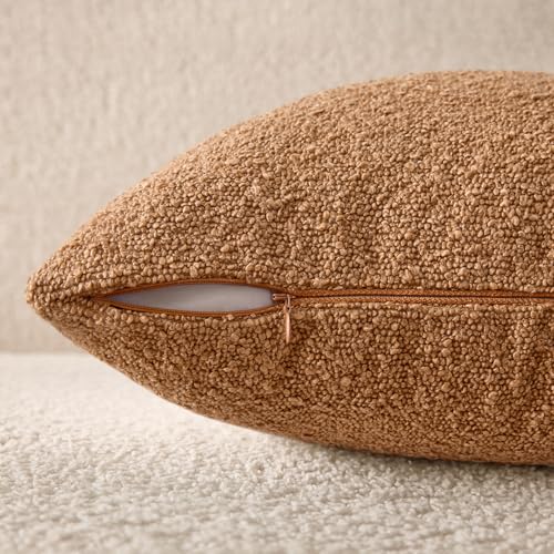 EMEMA Pack of 2, 20 x 20 Inch, Textured Boucle Throw Pillow Covers Cozy Soft Accent Solid Cushion Cases Decorative Brown Pillowcases for Couch Sofa Chair Bedroom Living Room Home Decor - color: Brown, size: 20" x 20" (Pack of 2)