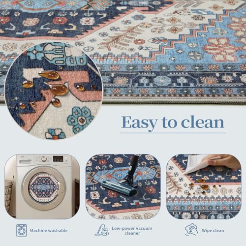 Ciicool Small Area Rug, 2x3ft Boho Rug, Ultra Soft Entry Rugs for Entryway, Non-Slip Washable Oriental Low-Pile Indoor Mat Floor Carpet for Entrance Bedroom Kitchen Bathroom Foyer Decor - color: Blue/Beige, size: 2' X 3' (Rectangular)