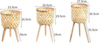3 Pieces Rattan Woven Indoor Plant Stand, Boho Plant Stand,Woven Plant Pot on Wooden Standing Legs,Indoor/Outdoor Plant Stand for Living Room Balcony Decor