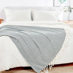 Herringbone Knitted Two Tone Throw Blankets with Braided Tassel Fringe, Boho Farmhouse Lightweight Turkish Throw Blanket for Couch Bed Sofa, Picnic, Yoga, Outdoor Blanket, 50 x 60 Inch, Dark Teal - color: Dark Teal