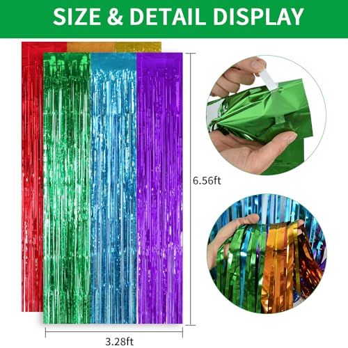 TONIFUL 2Pcs Rainbow Door Streamers,Party Photo Booth Backdrop Metallic Streamers Rainbow Foil Fringe Curtains for Halloween Birthday,New Year,Bachelorette,Graduation Party Streamers Decoration - color: 6 Color
