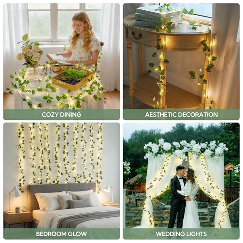 HEYFUNi 23ft Pre-Wrapped Pothos Vine Lights with 73 LEDs, USB or Battery Operated Artificial Greenery Garland with Fairy Lights for Bedroom, Dorm Room, Wall Decor, Boho Room Decor, Warm White - color: Pothos, size: 73 LED-USB & Battery