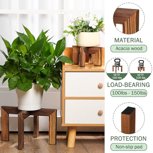 Wonderjune 2 Pcs Wood Plant Stands Indoor Mid Century Modern Holders for Plants Wooden Flower Stands, Boho Rustic Wooden Stool for Plant Pot Holder(Large Fit 5-15 Inch Pot, Small Fit 3-8.2inch)
